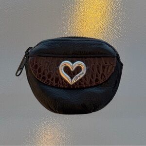 Brighton Silver Heart Black and Brown Leather Coin Purse